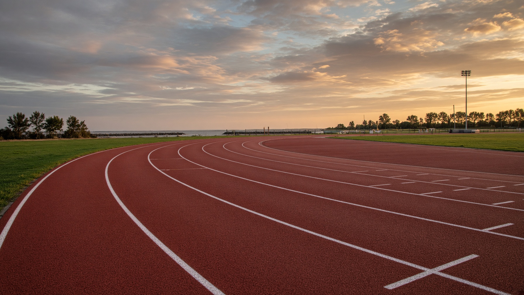 Atletiekbaan van Delta Sport in het avondlicht
